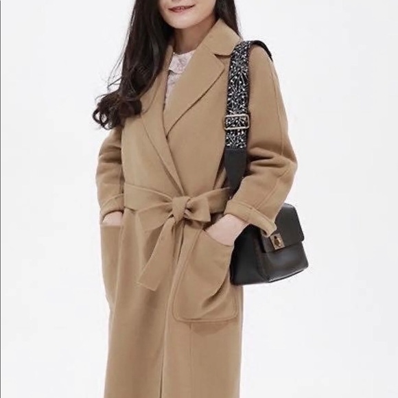 Classic Camel Hair Wool Wrap Coat - Picture 2 of 10
